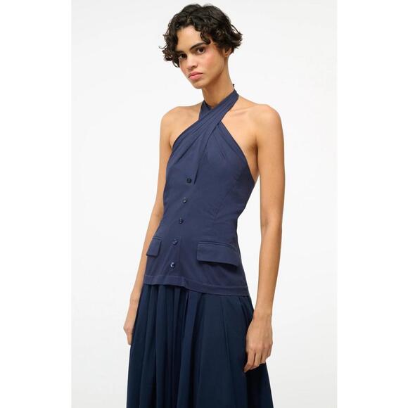 STAUD Dresses & Skirts - Staud Harrington Women's 10 Halter Neck Maxi Dress Navy Bohemian Contemporary